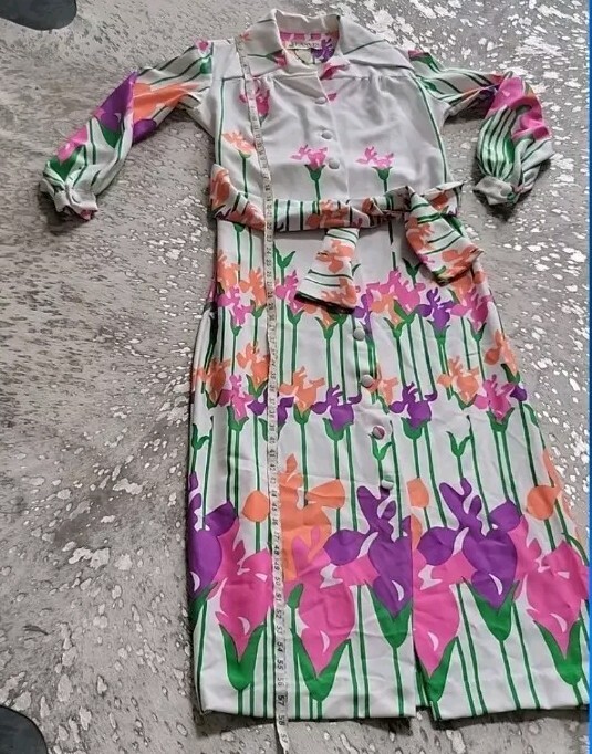 Lanvin Vintage 1970's Mod Op Art Oversized Floral Print Maxi Dress