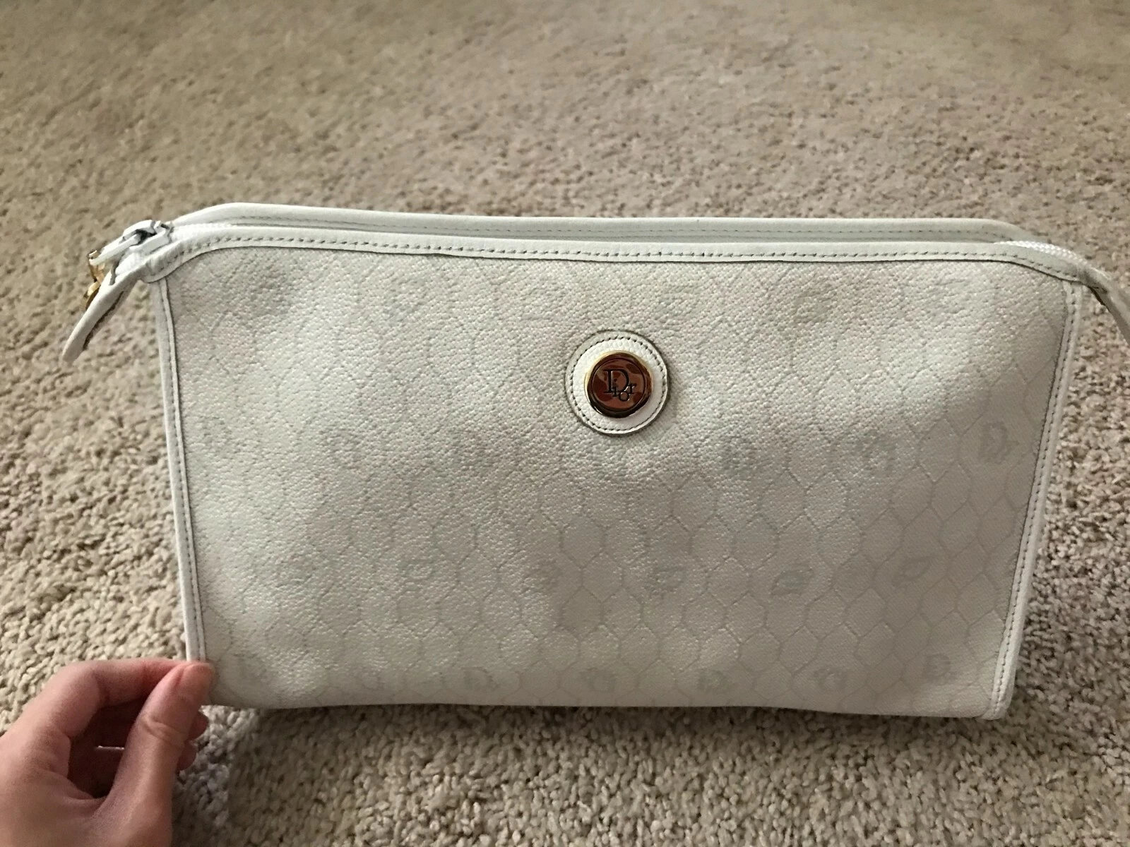Sac pochette en nid d'abeille blanc authentique vintage CHRISTIAN DIOR