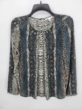 Daniel Rainn DR2 Top Womens Small Mixed Animal Print Long Sleeve Artsy Boho