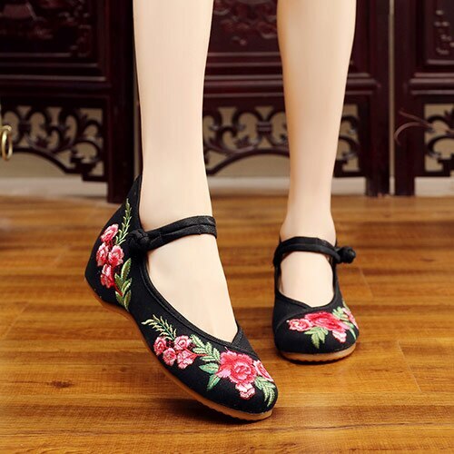 Zapatos planos de ballet de lona bordada vintage hechos a mano para mujer cómodos para caminar - Imagen 1 de 12
