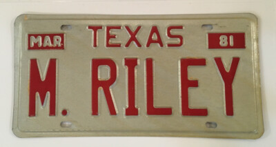 Vanity M. RILEY license plate Reilly Reilley Rylee Rileigh Rilee Ryley Rilee TX