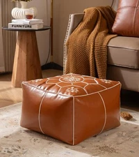 Handmade Moroccan Faux Leather Storage Ottoman (Embroidered)