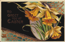 Antique Postcard To Greet You At Easter Elegant Gilt Trim German Embossed 1910
