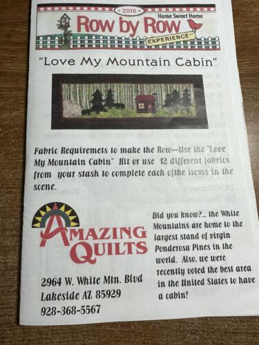 LOVE MY MOUNTAIN CABIN Row By Row Quilt Pattern TREES BEAR MOOSE GRASS UNCUT - Picture 1 of 6