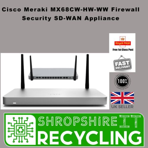 Cisco Meraki MX68CW-HW-WW Firewall Security SD-WAN Appliance Tested + Unclaimed - Afbeelding 1 van 12