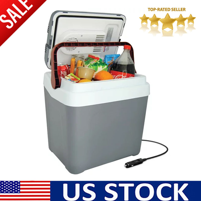 26 qt Portable Ice Chest Cooler Electric Fridge Iceless 12V 24L Grey