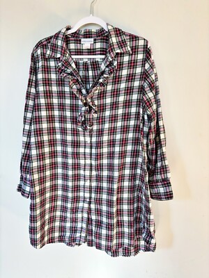 Soft Surroundings M Holiday Dress Shift Tunic Plaid Flannel Ruffle Red  White | eBay