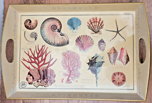 Michel Design Works Wood Decoupage Lacquered Seashell Serving Tray - 14” x 20”