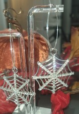 Halloween Gothic Sparkling Spiderweb Silver-tone Earrings LQQK 116