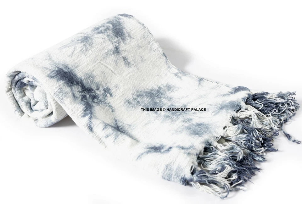 100% Cotton Tie Dye Shibori Black Lounge Sofa LARGE Throw Rug Blanket 116x148 cm - Image 3 of 3