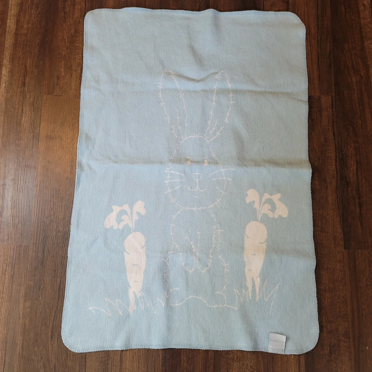 Sferra Linea Casa Baby Boy Blue White Easter Bunny Rabbit Blanket Carrot Reverse