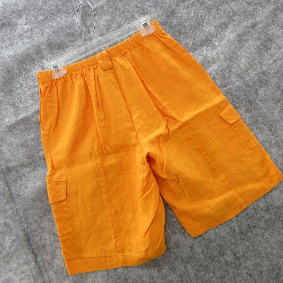 Pantalones Cortos de Lino FLAX Designs P Carga Naranja Cierre de Cremallera Cintura Elástica Nuevos Foto 3 de 4
