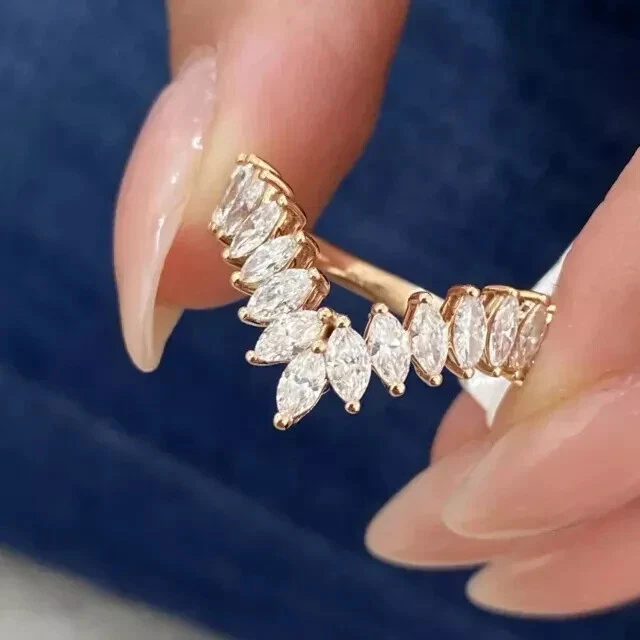 2CT Marquise Lab-Created Diamond 14K Rose Gold Plated Engagement Wedding Ring Foto 4 de 4