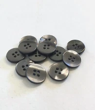 24 Buttons Pearlized Iridescent Dark Gray Plastic 4-Hole Sew Sewing 15 mm #BK24