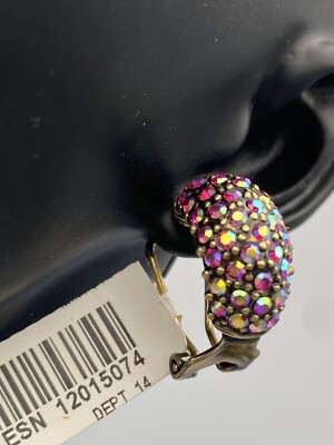 NIB $80 HEIDI DAUS Hugs from HEIDI ROSE PINK A/B Crystal HalfHoop Earrings Omega