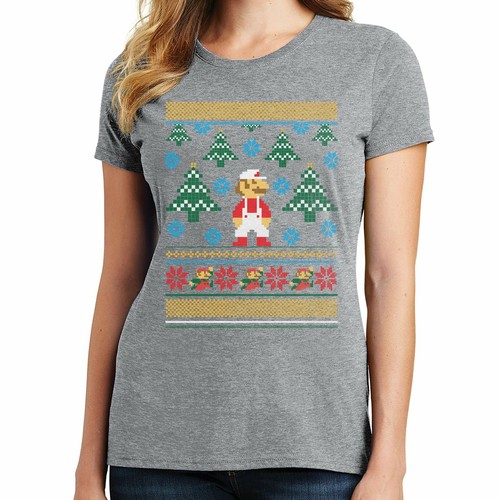Super Mario Brothers Ugly Christmas Sweater Graphic T-Shirt 00596 - Picture 10 of 61