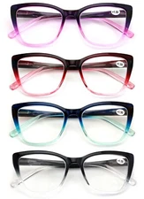 4 Pairs Women Oversized Translucent 2-Tone Cateye Reading Glasses - Spring Hinge