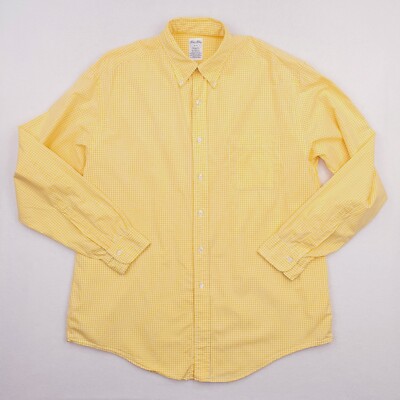 men's yellow gingham dress shirt Non-Iron Cotton Gingham Dress Shirt With Contrast Trim