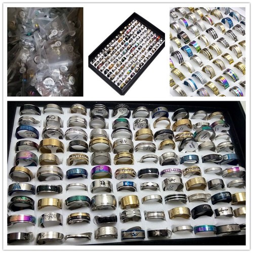 US 50pcs Stainless Steel rings Wholesale Men Women Fashion Jewelry lot