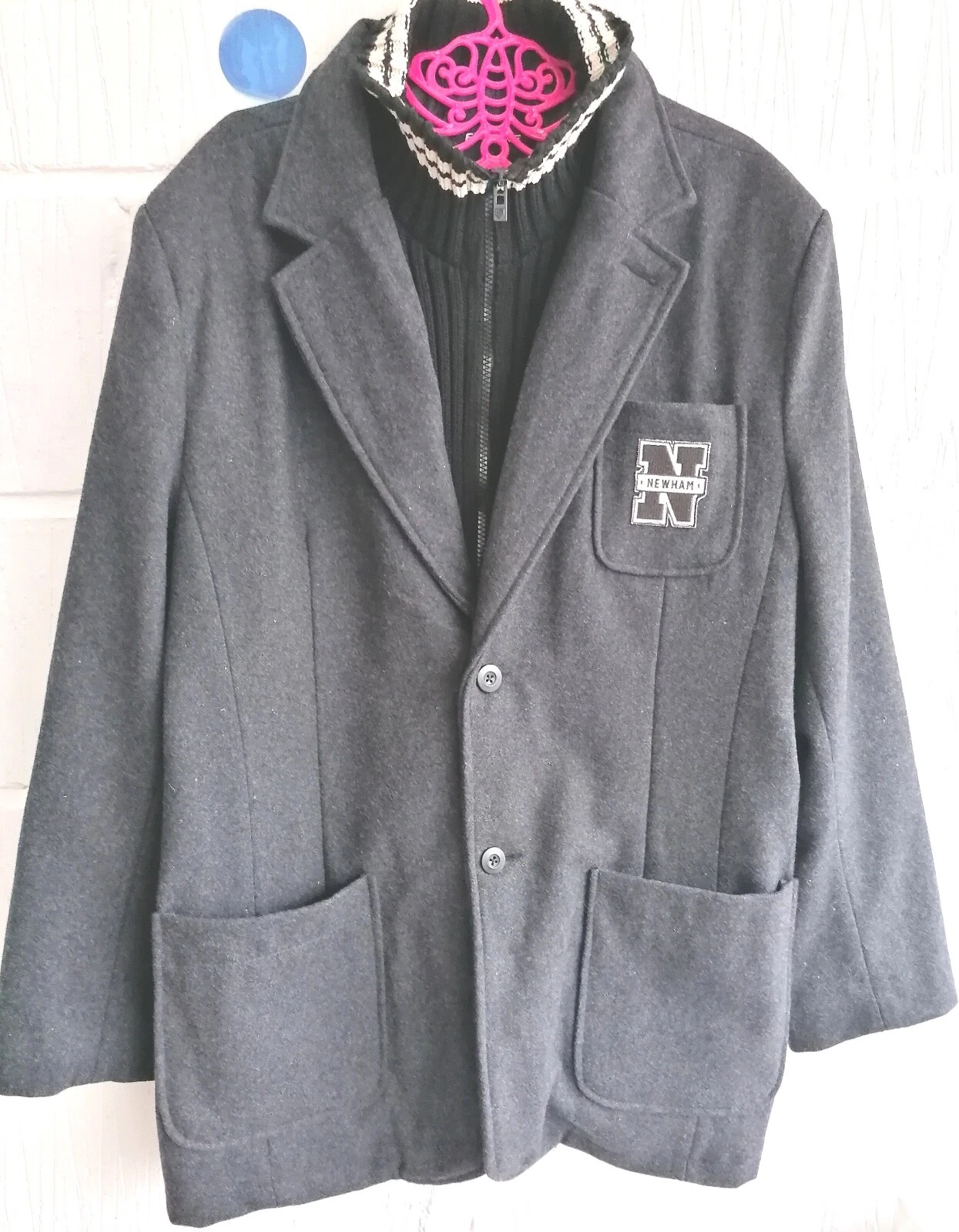 🖤 Fishbone Size XXL Men Grey Newham London Blazer Jacket Wool 2 in 1 Classic