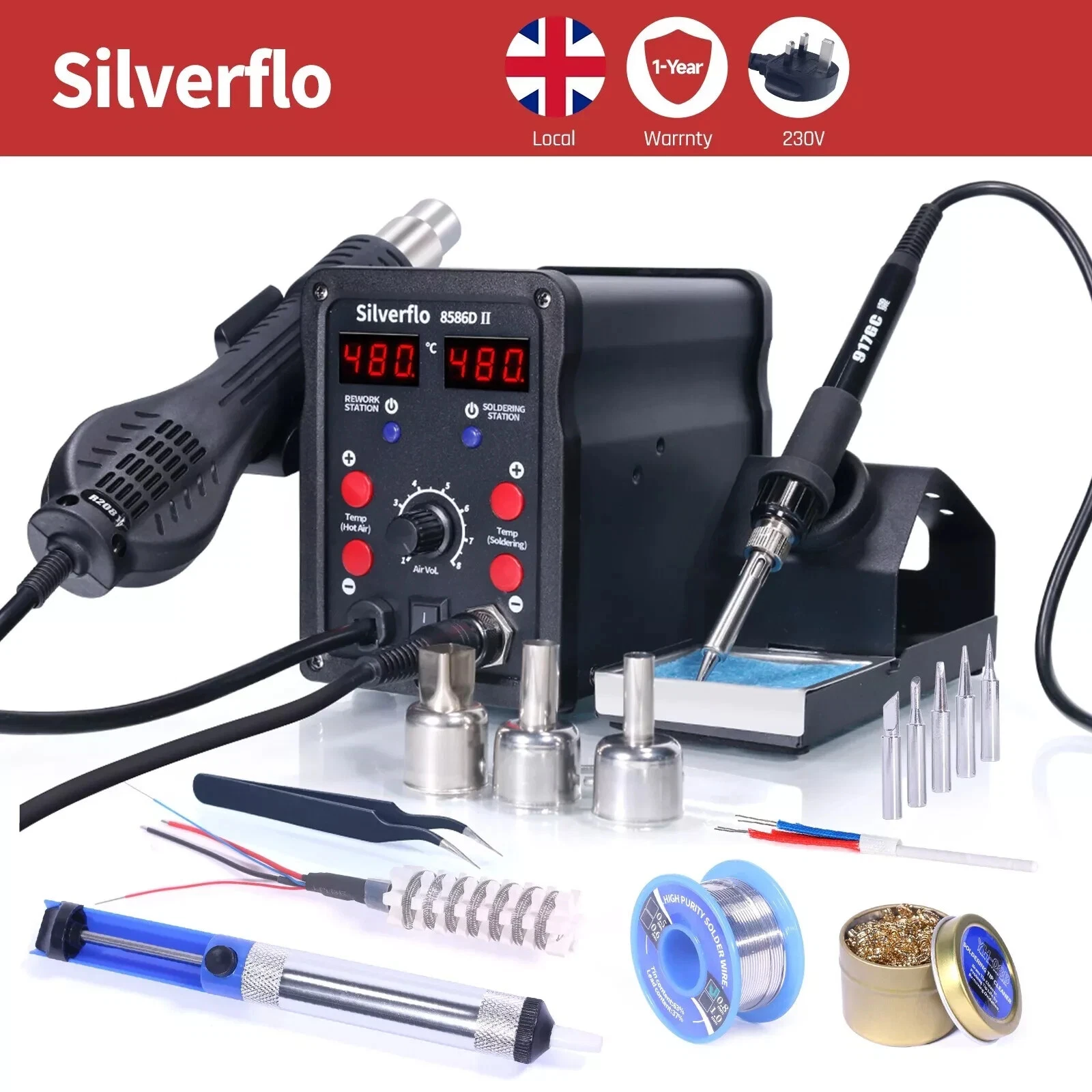 750W 2in1 Soldering Station Hot Air Gun Heat Rework SMD Welding Tool Iron Kit