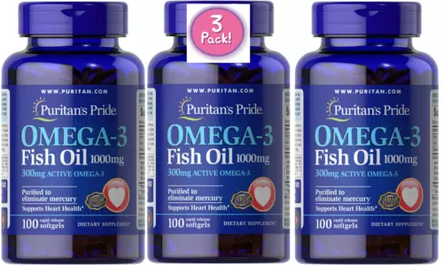 3 Pack Omega-3 Fish Oil 300 Softgels (3x100) 1000mg Mercury Free Omega 3 Heart