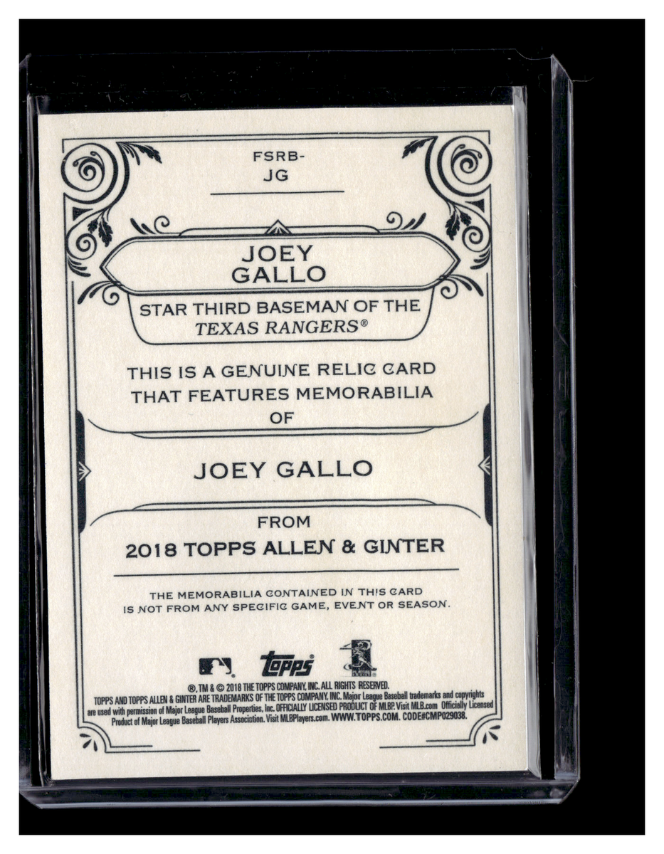 2018 Topps Allen & Ginter Full-Size Relics #FSRB-JG Joey 2018 Topps Allen & Ginter Full-Size Relics #FSRB-JG Joey