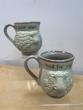 Stoneware Sheep Studio Art Vintage Wool Novelty Couples Mugs x2 bundle HAI
