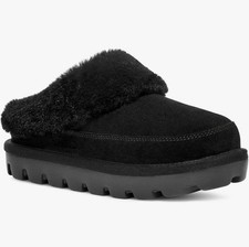 Koolaburra by UGG Tizzey Womens Black Suede Faux Fur Slippers Clogs Size 10W
