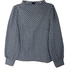 Talbots Top Large Metallic Polka Dot Balloon Sleeves Funnel Neck Business Casual