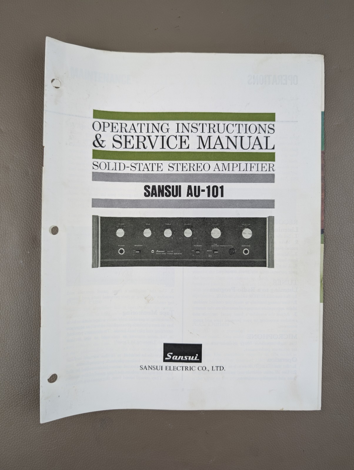 Sansui Au-101 Solid State Stereo Amplifier Service Manual D- 1008