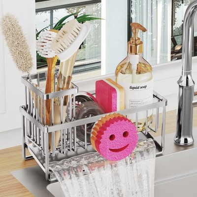 Sponge Holder for Kitchen Sink,Smiley Face Sink Caddy with Removable Brush Ho...
