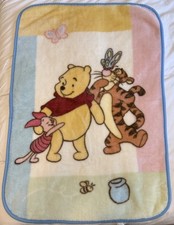VTG Winnie The Pooh Tigger Piglet Plush Blanket Crown Craft Disney 30 X 45