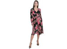 HALSTON WOMEN'S FLORAL-PRINT RUCHED FIT&FLARE DRESS