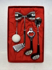 Bartenders Tools, 4 Piece Cocktail Mixology Set, Golf Theme Vintage Bar Ware MCM
