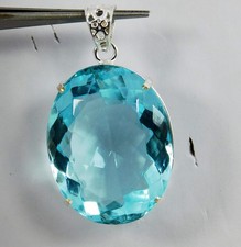 Pendant Solid Silver 122.80 Ct Natural Aquamarine Oval Cut Brazilian Gemstone