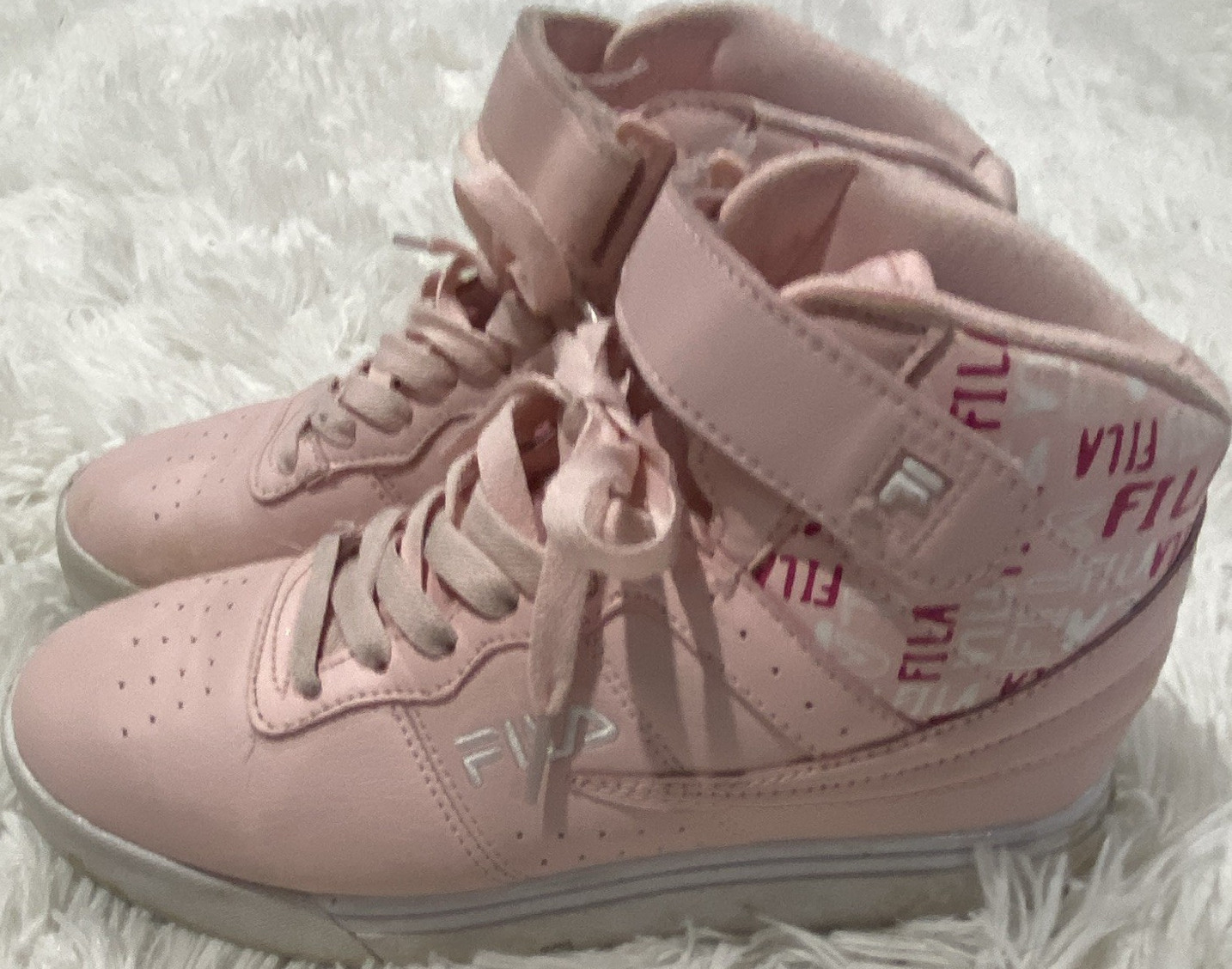 FILA Pink High Top girls Comfort Sneakers Lace Up Hook & Loop Strap Logo Size 4