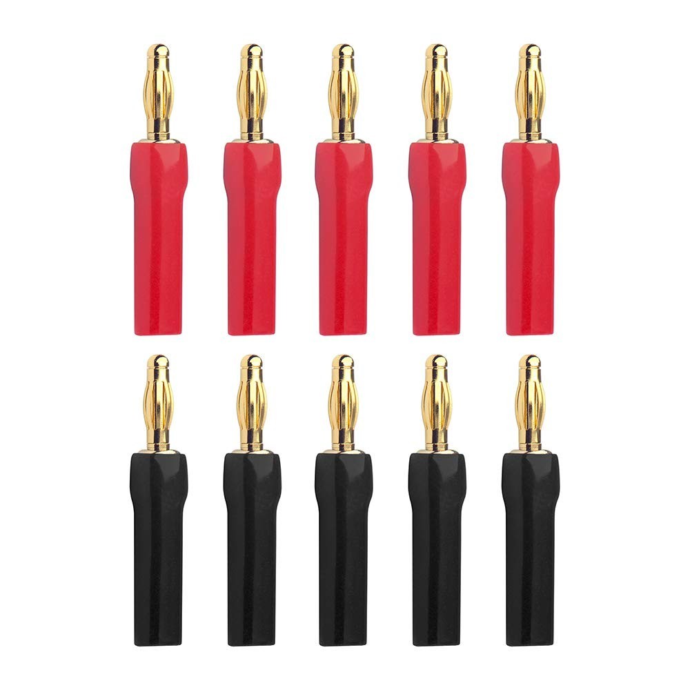 10x (5 Pairs) - GOLD PLATED BANANA PLUGS – 4mm Open Screw Speaker Connector