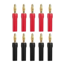 10x (5 Pairs) - GOLD PLATED BANANA PLUGS – 4mm Open Screw Speaker Connector