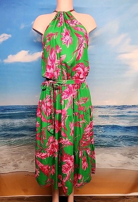 Nwt Cupshe Women's Green Pink Floral Maxi Dress Size Small
