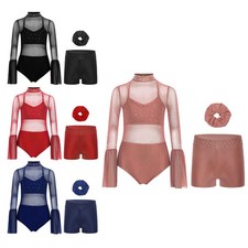 Kids Girls Set Competition Outfit Gymnastics Dancewear Ballet Backless Jazz