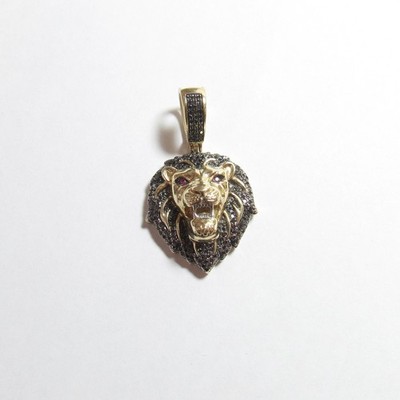 AV DIAMONDS 10K Yellow, White Gold 163 Natural Black Diamond Ruby Lion Pendant