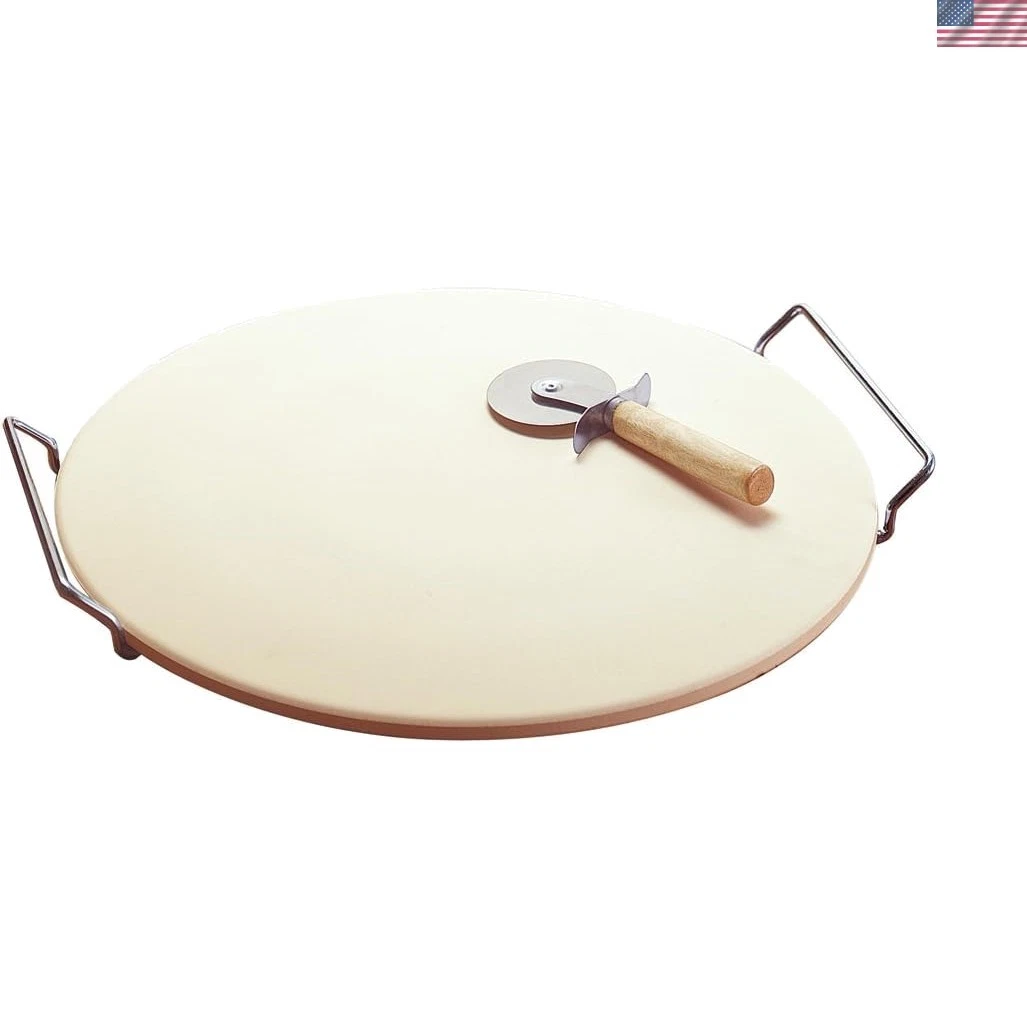 Authentic 14.75" Pizza Stone with Rack – Perfect for Homemade and Frozen Pies