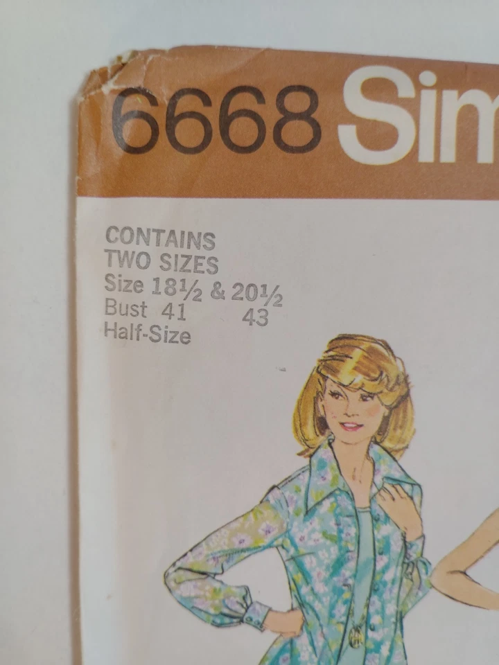 Simplicity 6668 Shirt Jacket Pants Sewing Pattern Ladies 18 1/2 20 1/2 UC VTG - Image 2 of 4