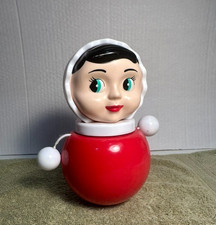 Russian Nevalyashka Roly-Poly Christmas Doll Wobble Toy Green Eyes 7" Vintage