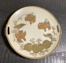 Antique RS Germany Reinhold Schlegelmilch Gold Leaf Flower Handled Serving Plate