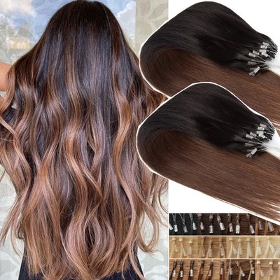 Microring Haar Remy Echthaar Extensions Haarverlängerung 300 Strähnen 150g Ombre