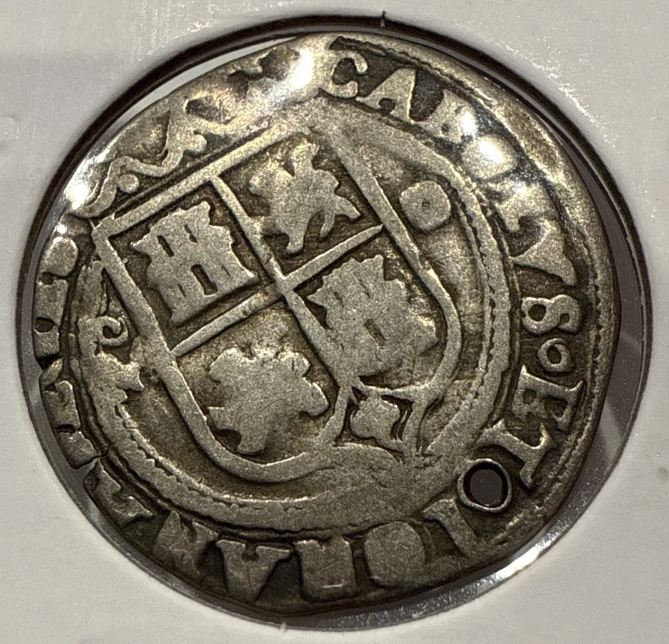 1552-1553 1 Real Mexico Silver Cob Carlos & Joanna Spanish Colonial - Holed - Image 2 of 4