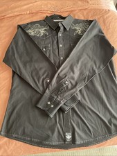 Rock 47 Mens XL Black Button Up Embroidered Western Cotton  Nice 
