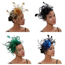 Fascinator Hat for Women, Mesh Flower Tea Party Derby Headband Ribbons Feather